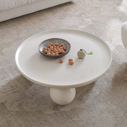 HMR - 31.5" Modern Round White Block Coffee Table with Spherical Legs