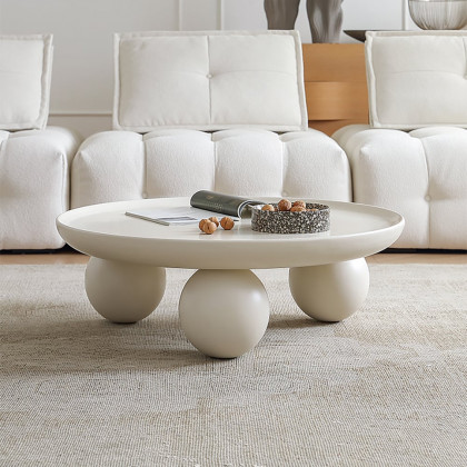 HMR - 31.5" Modern Round White Block Coffee Table with Spherical Legs