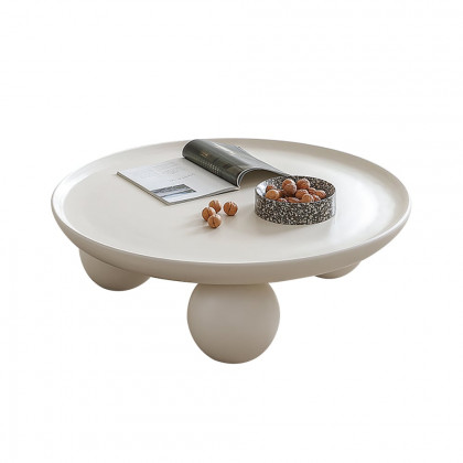 HMR - 31.5" Modern Round White Block Coffee Table with Spherical Legs