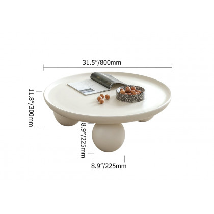 HMR - 31.5" Modern Round White Block Coffee Table with Spherical Legs