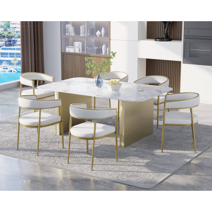 HMR Modern Dining Chair with Upholstered Curved Back - White, Velvet