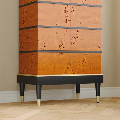HMR - Rustic Burlwood Bar Cabinet with Glass&Bottle Holder Home Bar Cabinet