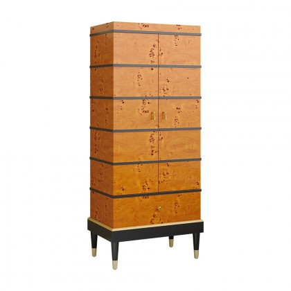 HMR - Rustic Burlwood Bar Cabinet with Glass&Bottle Holder Home Bar Cabinet