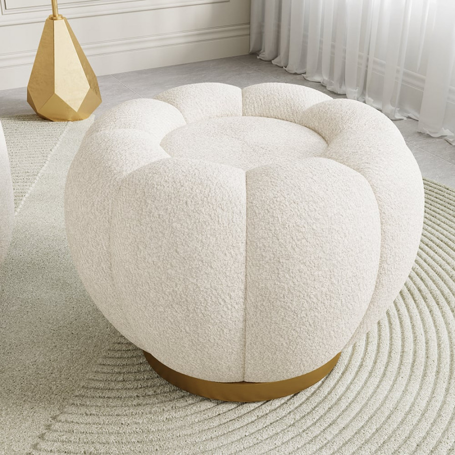 HMR - 23.6" Dia Modern White Cream Boucle Ottoman Pumpkin Pouf Ottoman Cloud Foot Stool