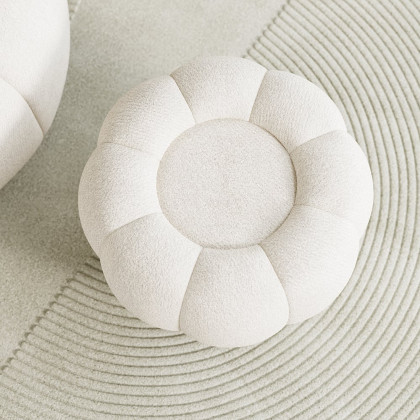 HMR - 23.6" Dia Modern White Cream Boucle Ottoman Pumpkin Pouf Ottoman Cloud Foot Stool