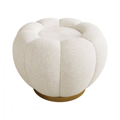 HMR - 23.6" Dia Modern White Cream Boucle Ottoman Pumpkin Pouf Ottoman Cloud Foot Stool