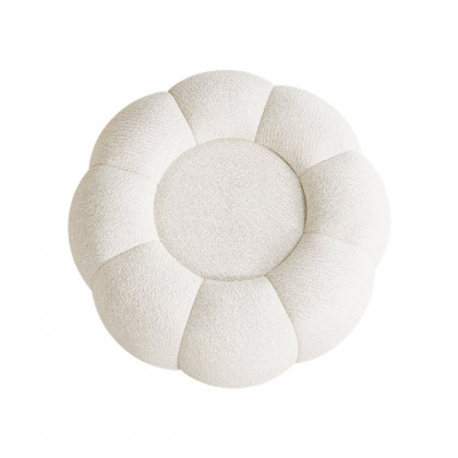 HMR - 23.6" Dia Modern White Cream Boucle Ottoman Pumpkin Pouf Ottoman Cloud Foot Stool