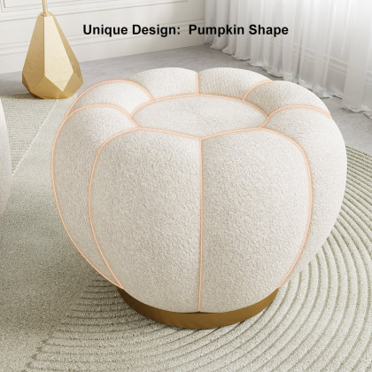 HMR - 23.6" Dia Modern White Cream Boucle Ottoman Pumpkin Pouf Ottoman Cloud Foot Stool