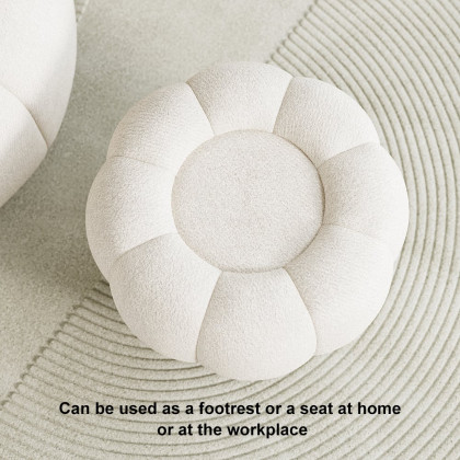 HMR - 23.6" Dia Modern White Cream Boucle Ottoman Pumpkin Pouf Ottoman Cloud Foot Stool