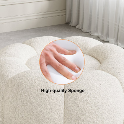 HMR - 23.6" Dia Modern White Cream Boucle Ottoman Pumpkin Pouf Ottoman Cloud Foot Stool