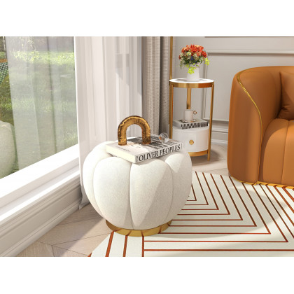 HMR - 23.6" Dia Modern White Cream Boucle Ottoman Pumpkin Pouf Ottoman Cloud Foot Stool