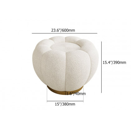HMR - 23.6" Dia Modern White Cream Boucle Ottoman Pumpkin Pouf Ottoman Cloud Foot Stool