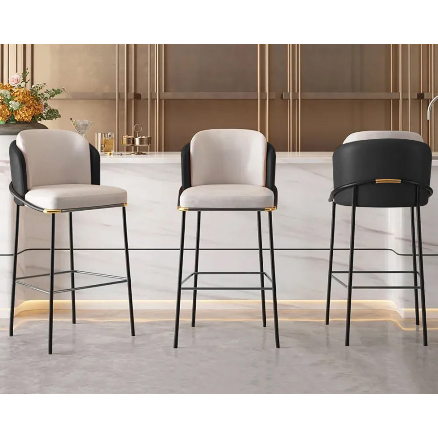 HMR Linenic Series Modern PU Leather Bar Stools - Black, 20.9"L x 20.9"W x 41.3"H, 8-Pieces