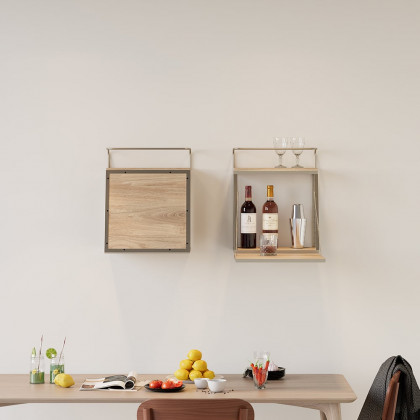 HMR - Industrial Floating Bar Table with Storage Natural Wood Hanging Cocktail Bar