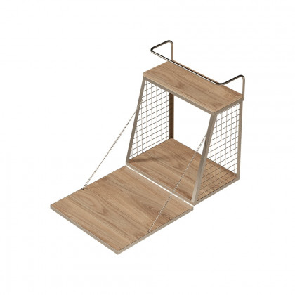 HMR - Industrial Floating Bar Table with Storage Natural Wood Hanging Cocktail Bar