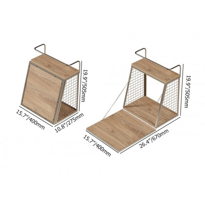 HMR - Industrial Floating Bar Table with Storage Natural Wood Hanging Cocktail Bar
