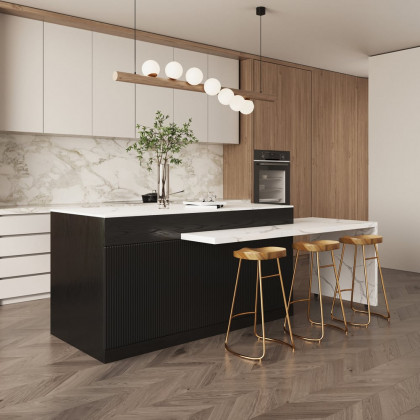 HMR 82''-106" Extendable Kitchen lsland with Doors&Drawers - Black, Engineered Wood, Right-Hand Facing