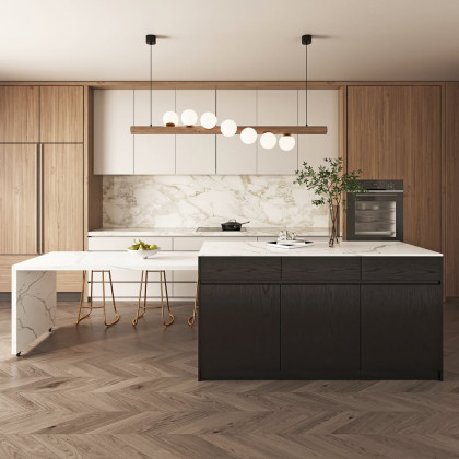 HMR 82''-106" Extendable Kitchen lsland with Doors&Drawers - Black, Engineered Wood, Right-Hand Facing
