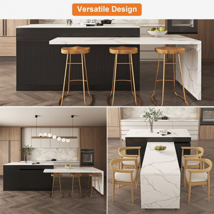 HMR 82''-106" Extendable Kitchen lsland with Doors&Drawers - Black, Engineered Wood, Right-Hand Facing