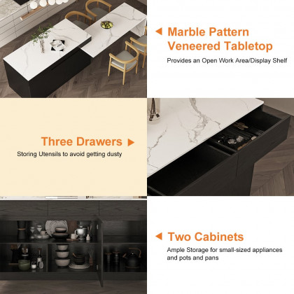 HMR 82''-106" Extendable Kitchen lsland with Doors&Drawers - Black, Engineered Wood, Right-Hand Facing