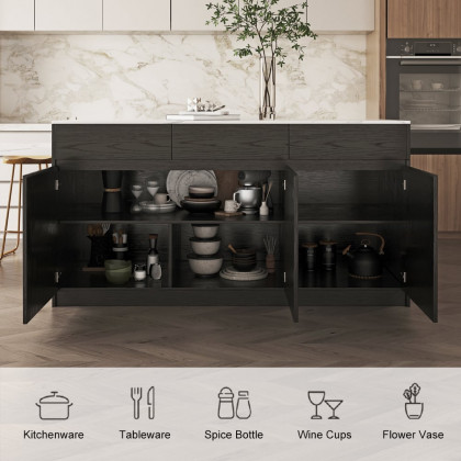 HMR 82''-106" Extendable Kitchen lsland with Doors&Drawers - Black, Engineered Wood, Right-Hand Facing