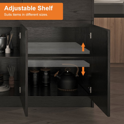 HMR 82''-106" Extendable Kitchen lsland with Doors&Drawers - Black, Engineered Wood, Right-Hand Facing