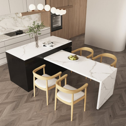 HMR 82''-106" Extendable Kitchen lsland with Doors&Drawers - Black, Engineered Wood, Right-Hand Facing