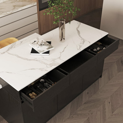 HMR 82''-106" Extendable Kitchen lsland with Doors&Drawers - Black, Engineered Wood, Right-Hand Facing