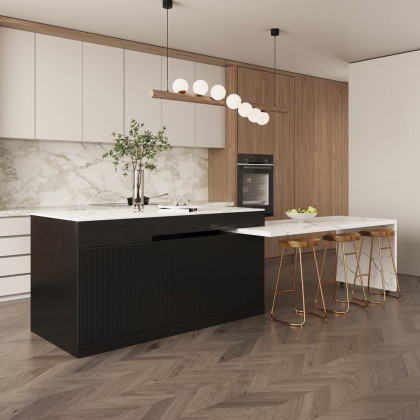 HMR 82''-106" Extendable Kitchen lsland with Doors&Drawers - Black, Engineered Wood, Right-Hand Facing