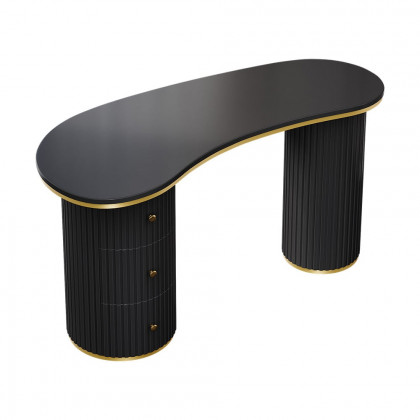 HMR 55.1" Modern Curved Desk 3-Drawer Wooden Home Office Desk Double Pedestal - Black