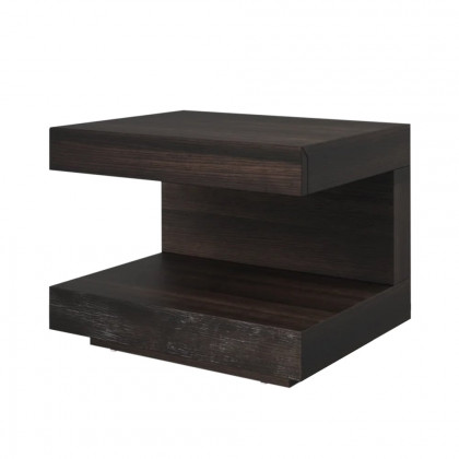 HMR Wood Nightstand with 1 Drawer C-shaped Side Table with Light - Dark Walnut, Set of 2