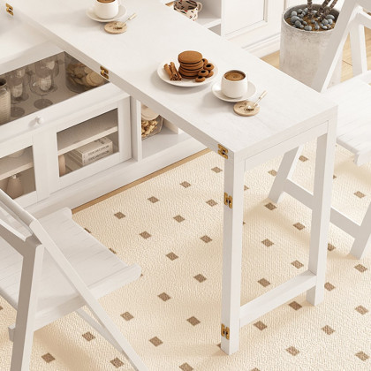 HMR Farmhouse Extendable Wood Sideboards and Cabinets with Ample Storage - White