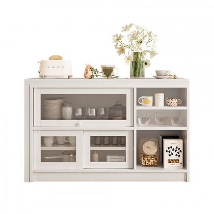 HMR Farmhouse Extendable Wood Sideboards and Cabinets with Ample Storage - White