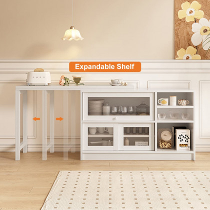 HMR Farmhouse Extendable Wood Sideboards and Cabinets with Ample Storage - White