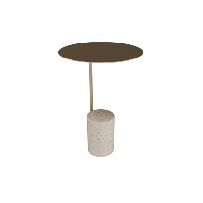 HMR - Beige Modern Stone Travertine Side Table with Stainless Steel in Gold Frame