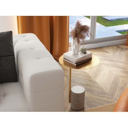 HMR - Beige Modern Stone Travertine Side Table with Stainless Steel in Gold Frame