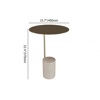 HMR - Beige Modern Stone Travertine Side Table with Stainless Steel in Gold Frame