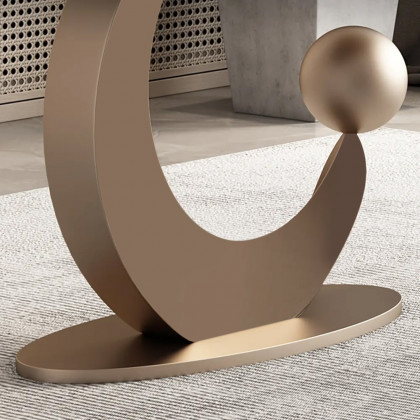HMR - 47" Narrow Console Table White Sintered Stone Top & Half-Moon Carbon Steel Base