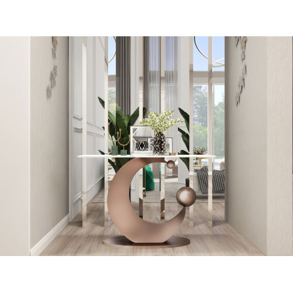 HMR - 47" Narrow Console Table White Sintered Stone Top & Half-Moon Carbon Steel Base