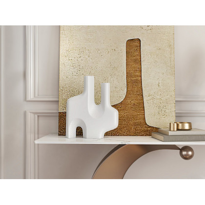 HMR - 47" Narrow Console Table White Sintered Stone Top & Half-Moon Carbon Steel Base