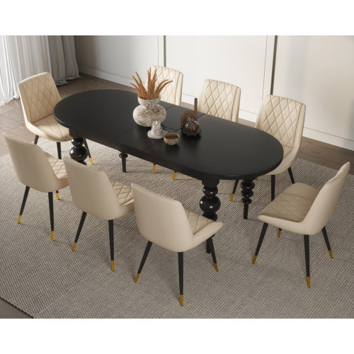 HMR Dining Set 67"-79" Extendable Dining Table - Black, Style A, With 8 Chairs