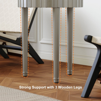 HMR - French Fluted Side Table with Faux Marble Top Gray End Table with 3 Wooden Legs