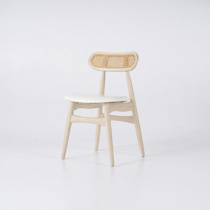 HMR Japandi Modern Wood Dining Chair with Faux Leather Upholstery - Bleached Wood, Set of 8