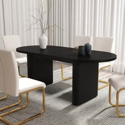 HMR Japandi Oval Extendable Dining Table - Black, 63"-79" (seats 4-6)