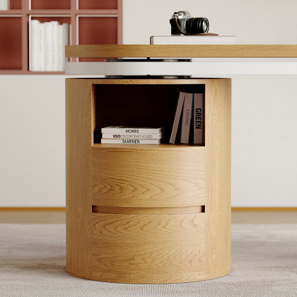 HMR Modern Set L-Shaped Desk & Reclining Leather Office Adjustable Swivel Chair - Natural & White