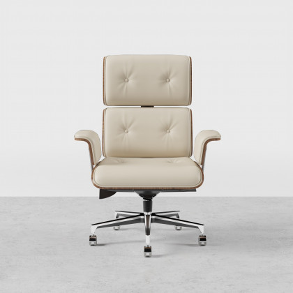 HMR Modern Set L-Shaped Desk & Reclining Leather Office Adjustable Swivel Chair - Natural & White
