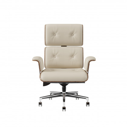 HMR Modern Set L-Shaped Desk & Reclining Leather Office Adjustable Swivel Chair - Natural & White
