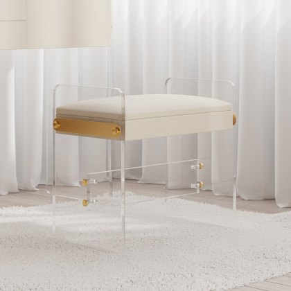 HMR - White Floating Extendable Makeup Vanity Set Acrylic with Removable Mirror & Stool