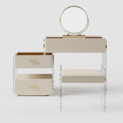 HMR - White Floating Extendable Makeup Vanity Set Acrylic with Removable Mirror & Stool