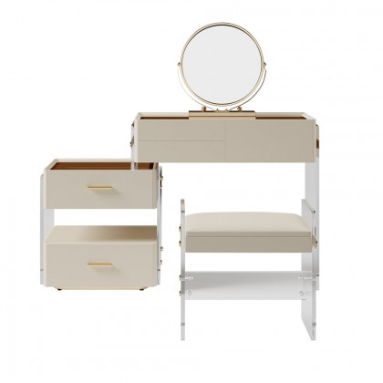 HMR - White Floating Extendable Makeup Vanity Set Acrylic with Removable Mirror & Stool